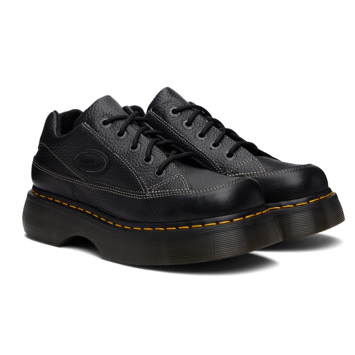 Dr. Martens Black Buzz 5-Eye Milled Nappa Leather Derbys - MOODY ORANGES