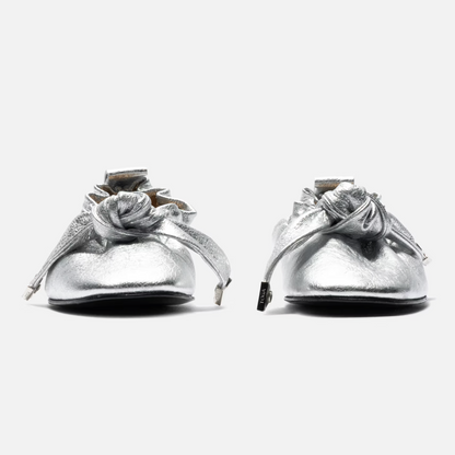 TOGA PULLA Silver Soft Leather Ballet Flats