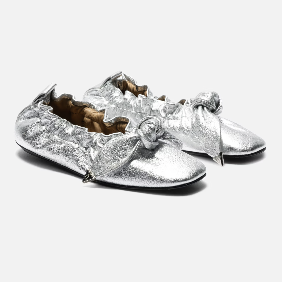 TOGA PULLA Silver Soft Leather Ballet Flats