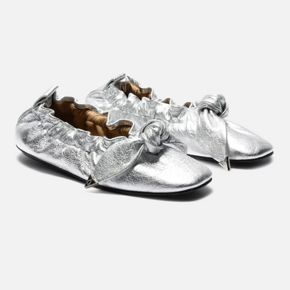 TOGA PULLA Silver Soft Leather Ballet Flats