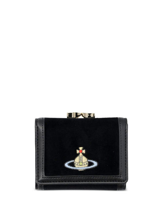 Vivienne Westwood Black Velvet Orb-embroidered wallet