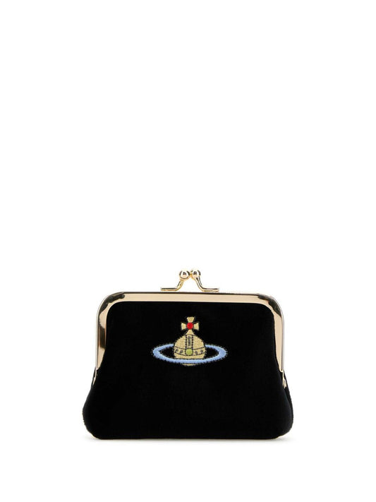 Vivienne Westwood Black Velvet Orb-embroidered Coin Purse