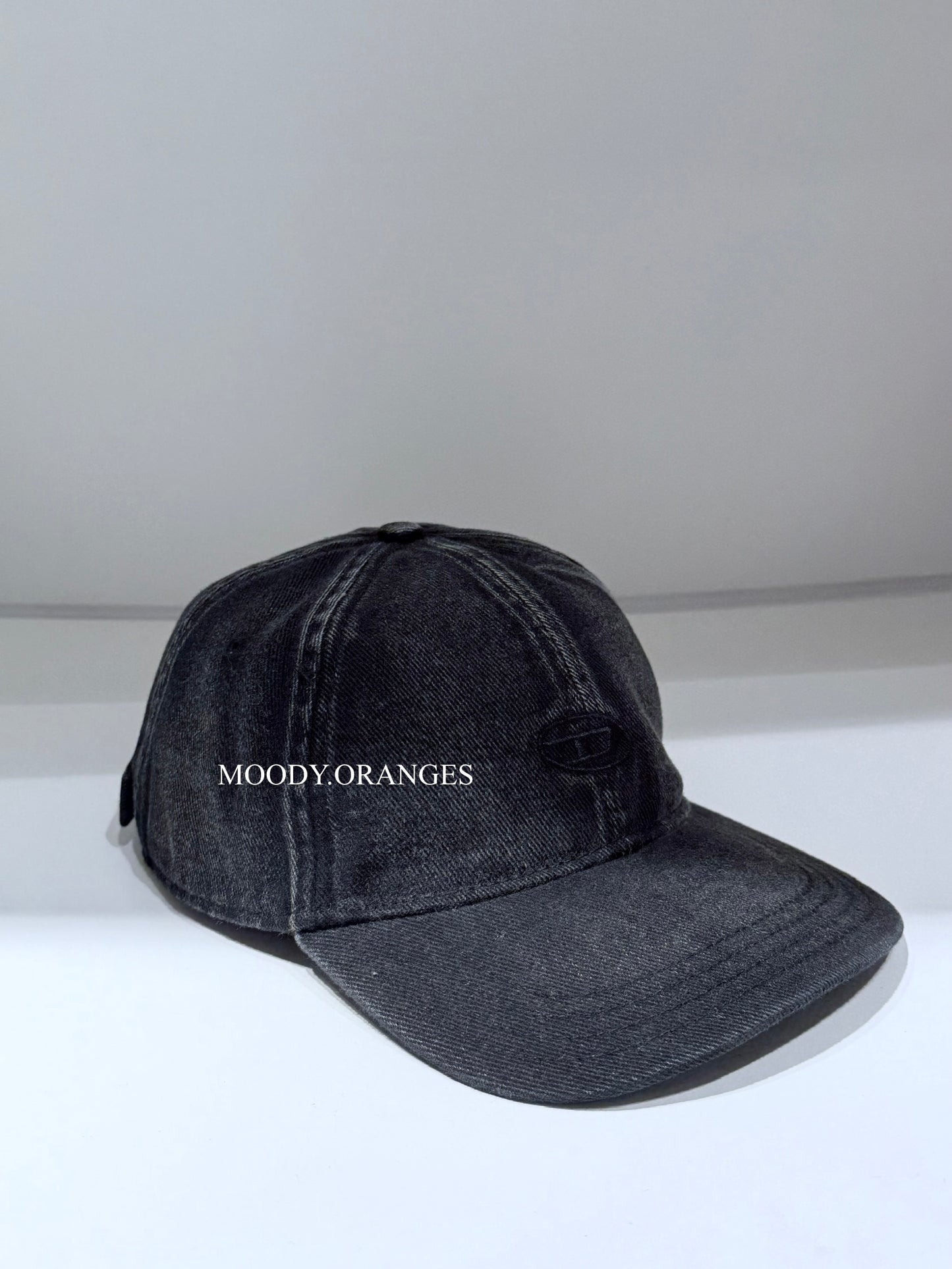 Denim Cap with Frayed Details and Embroidered Logo