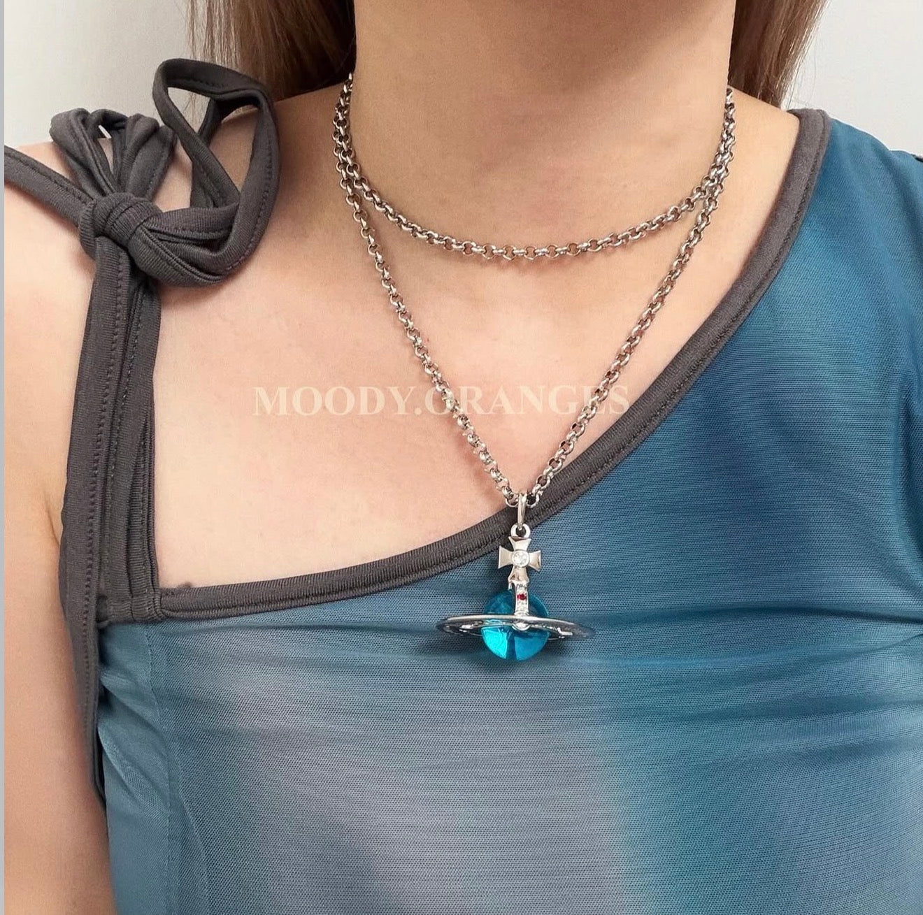 Vivienne Westwood Iced Blue Orb Pendant Necklace - MOODY ORANGES