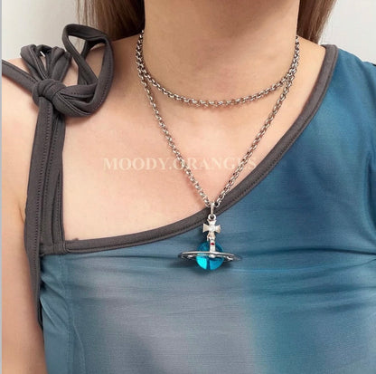 Vivienne Westwood Iced Blue Orb Pendant Necklace - MOODY ORANGES