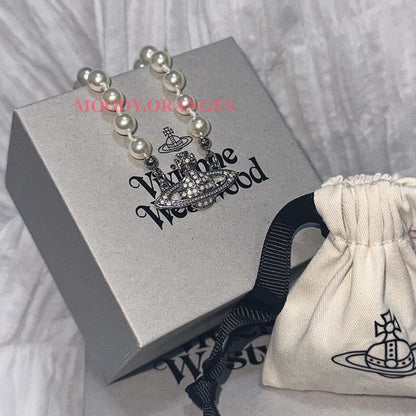 Vivienne Westwood Silver Mini Bas Relief White Charm Choker