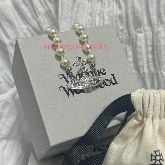 Vivienne Westwood Silver Mini Bas Relief White Charm Choker