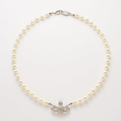 Vivienne Westwood Silver Mini Bas Relief White Charm Choker