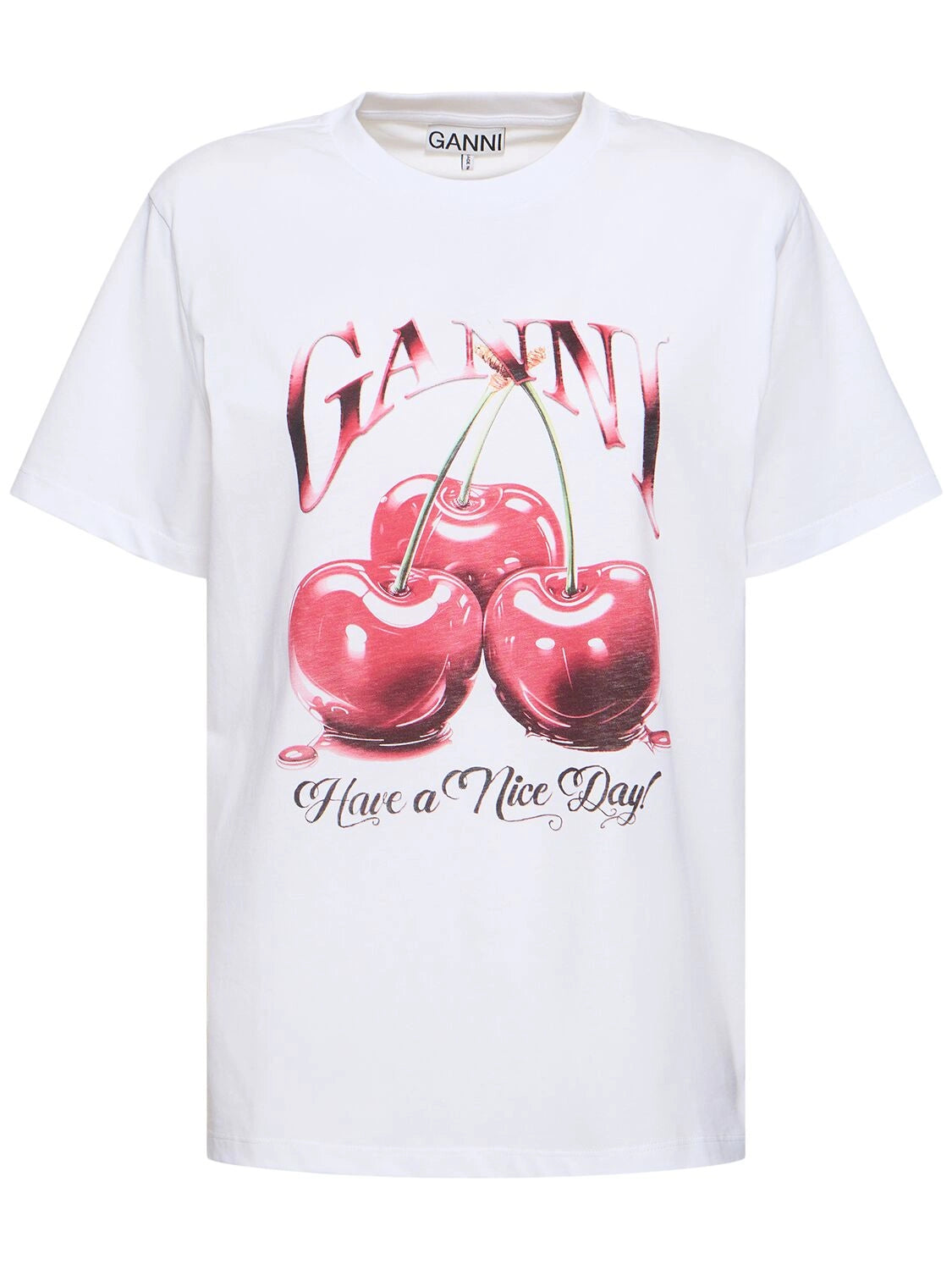 GANNI Cherry print organic cotton t-shirt - MOODY ORANGES