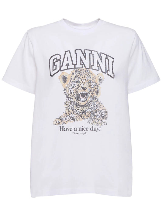 GANNI Leo cotton jersey relaxed t-shirt - MOODY ORANGES