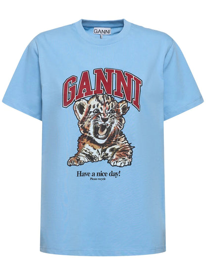 GANNI Tiger print organic cotton t-shirt - MOODY ORANGES