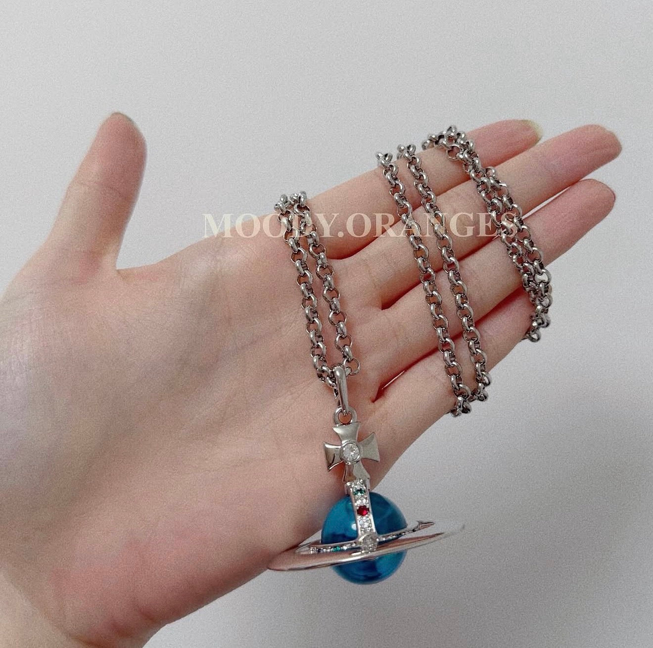 Vivienne Westwood Iced Blue Orb Pendant Necklace - MOODY ORANGES