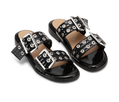 Ganni Feminine Buckle Two-Strap Sandals
