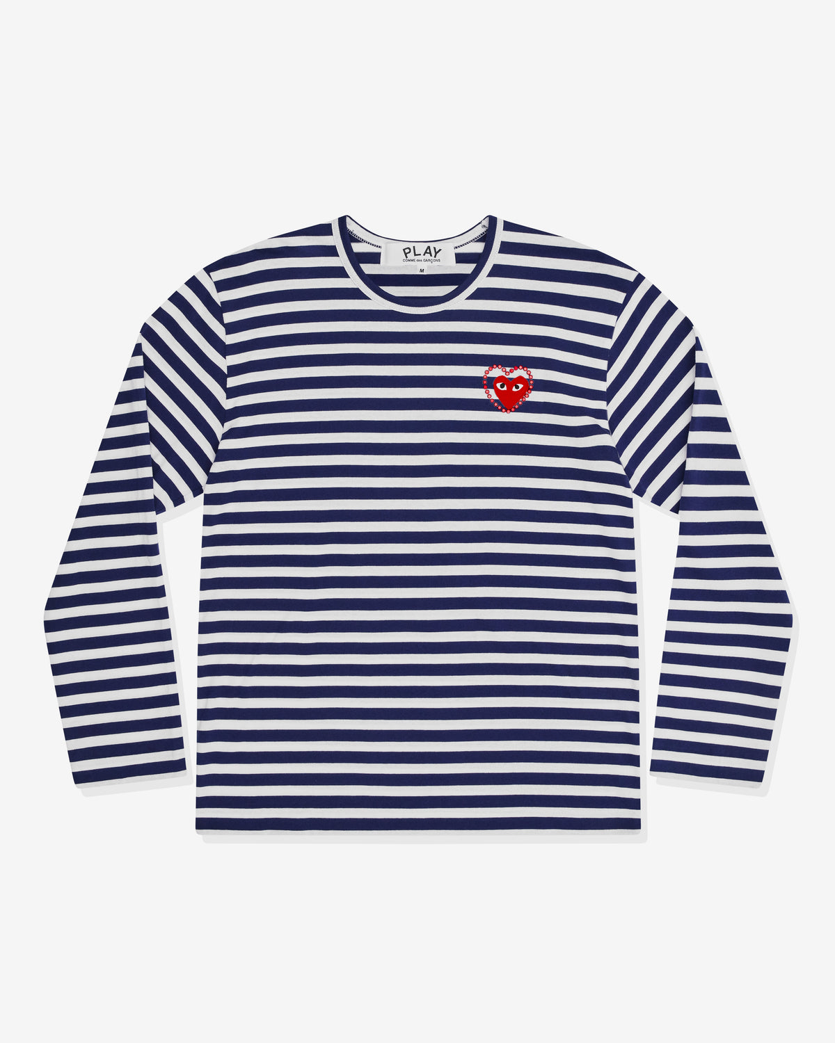 COMME des GARÇONS PLAY Rhinestone Heart Striped Tee - Navy Blue