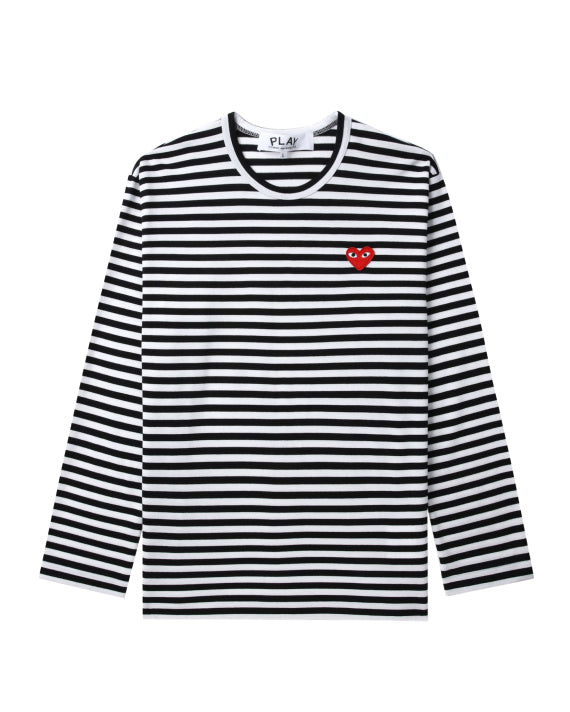 COMME des GARÇONS PLAY Heart Logo Striped Tee - Black