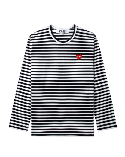 COMME des GARÇONS PLAY Heart Logo Striped Tee - Black
