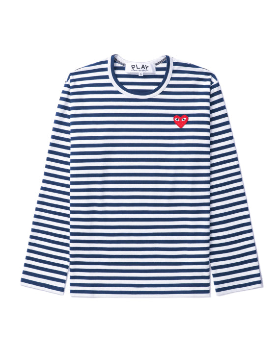 COMME des GARÇONS PLAY Heart Logo Striped Tee - Navy Blue