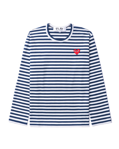 COMME des GARÇONS PLAY Heart Logo Striped Tee - Navy Blue