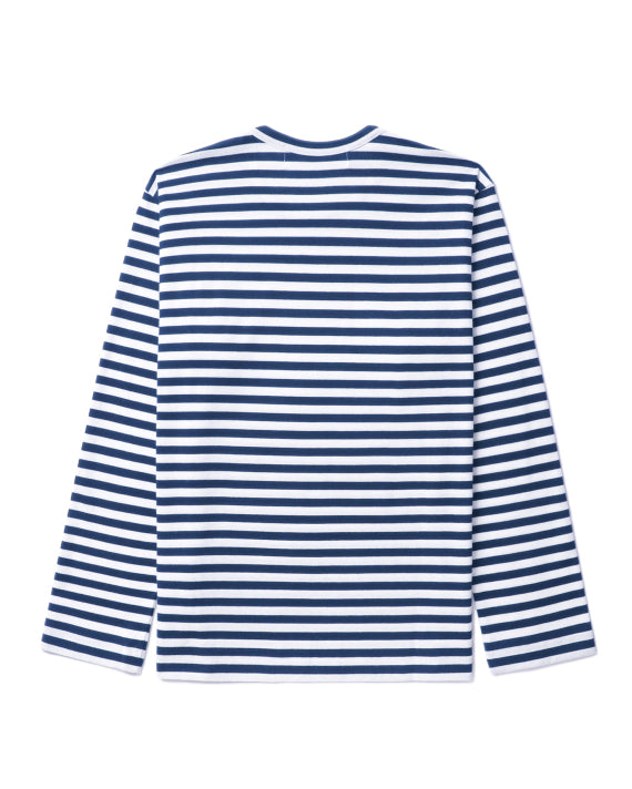 COMME des GARÇONS PLAY Heart Logo Striped Tee - Navy Blue