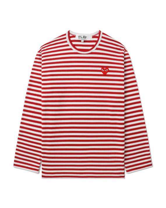 COMME des GARÇONS PLAY Heart Logo Striped Tee - Bright Red