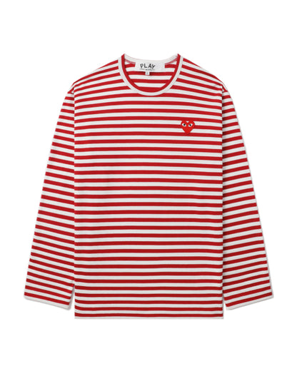 COMME des GARÇONS PLAY Heart Logo Striped Tee - Bright Red