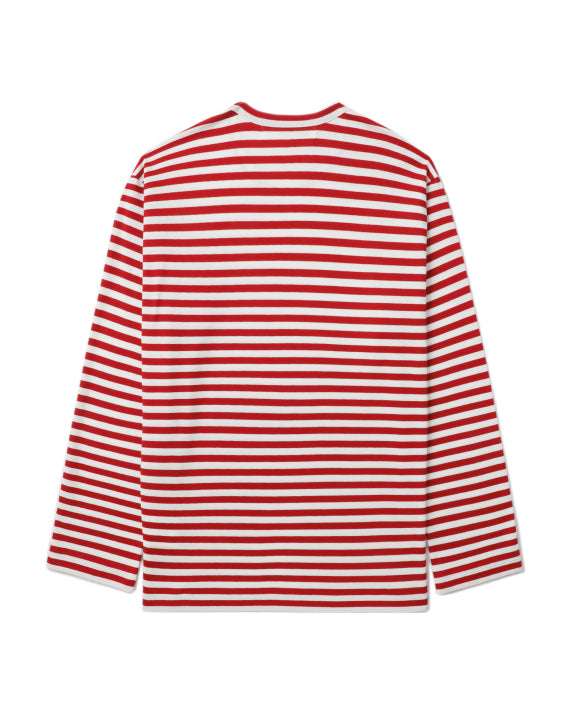 COMME des GARÇONS PLAY Heart Logo Striped Tee - Bright Red