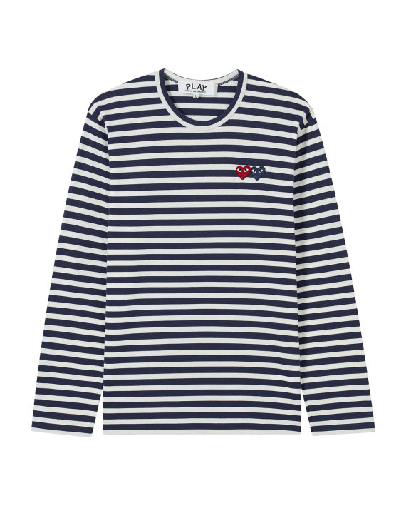 COMME des GARÇONS PLAY Double Heart Striped Tee - Blue
