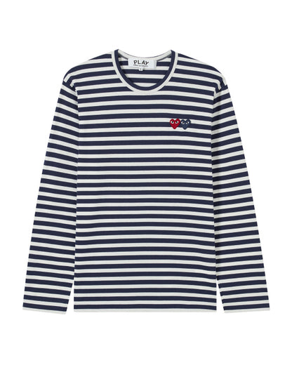 COMME des GARÇONS PLAY Double Heart Striped Tee - Blue