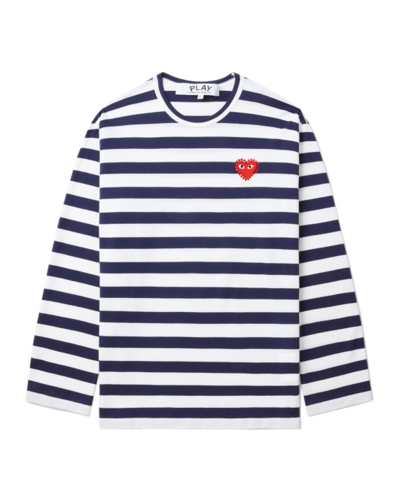 COMME des GARÇONS PLAY Rhinestone Heart Wide Stripes Tee - Navy Blue