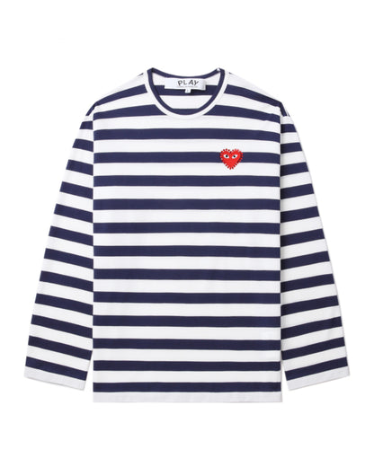 COMME des GARÇONS PLAY Rhinestone Heart Wide Stripes Tee - Navy Blue