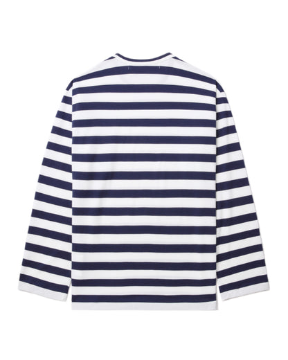 COMME des GARÇONS PLAY Rhinestone Heart Wide Stripes Tee - Navy Blue