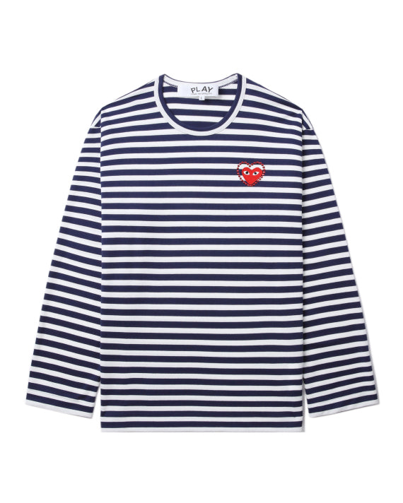 COMME des GARÇONS PLAY Rhinestone Heart Striped Tee - Navy Blue