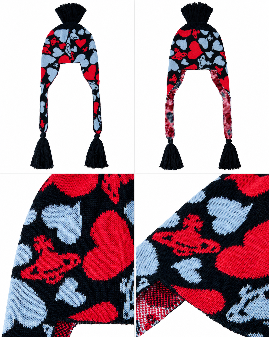 Vivienne Westwood Hearts and Orb Flap Knit Cap