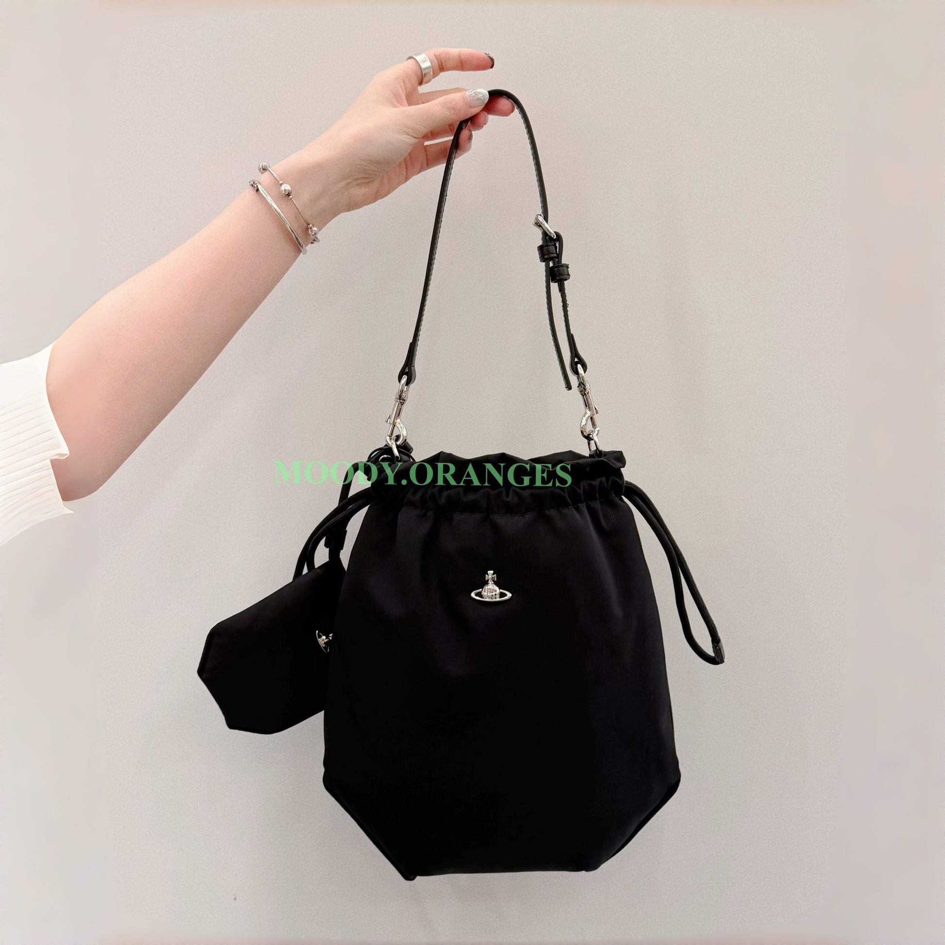 Vivienne Westwood Black Silver Logo Hobo Bag - MOODY ORANGES