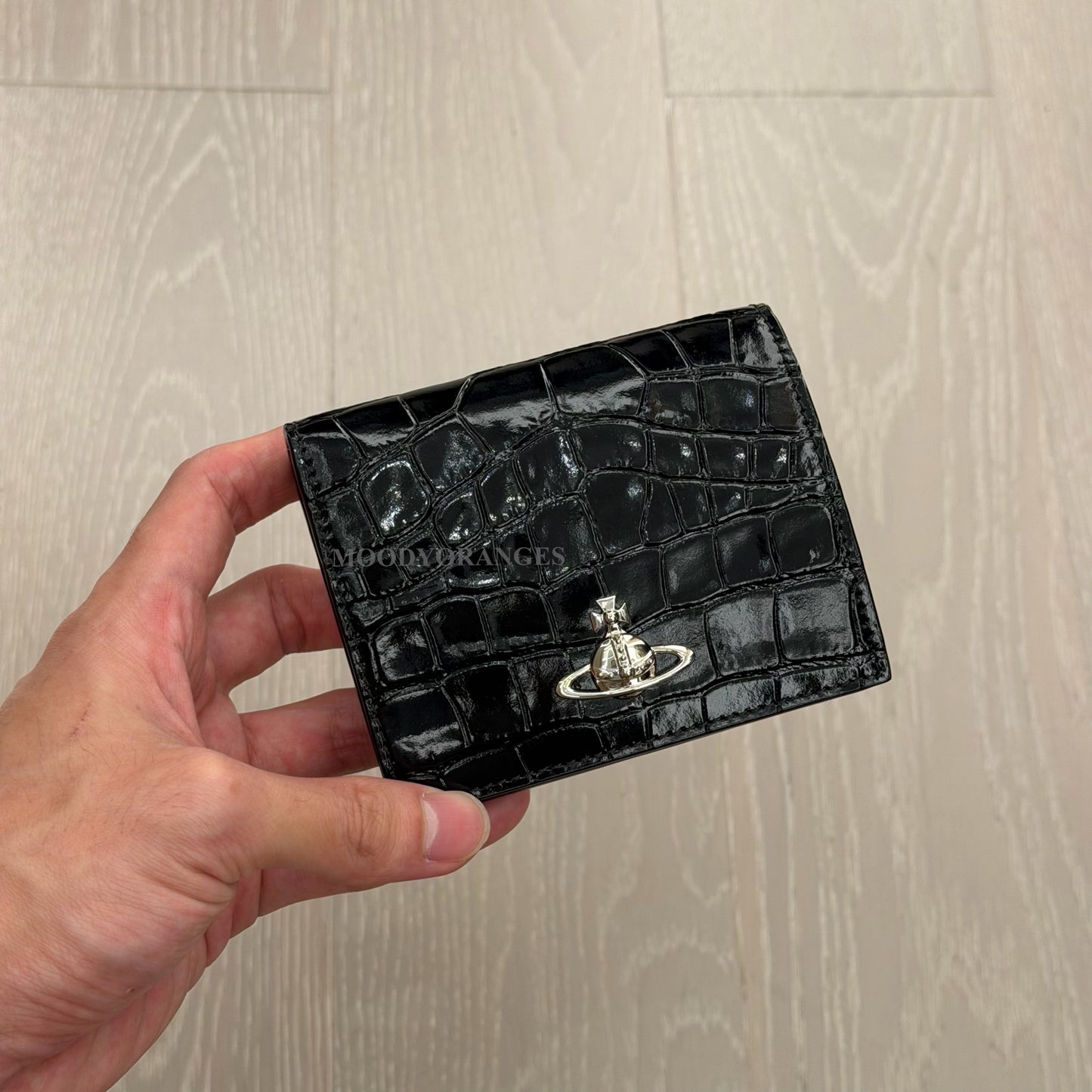 Vivienne Westwood Embossed Crocs Leather Black Wallet - MOODY ORANGES