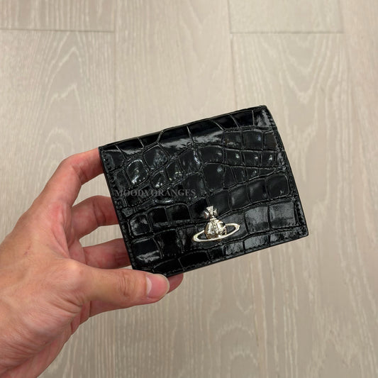 Vivienne Westwood Embossed Crocs Leather Black Wallet - MOODY ORANGES