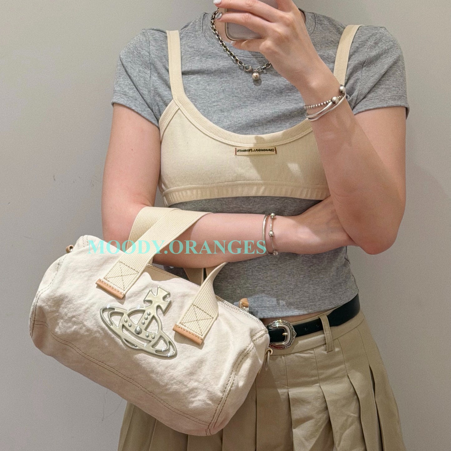 Vivienne Westwood Beige Canvas Cylinder Bag