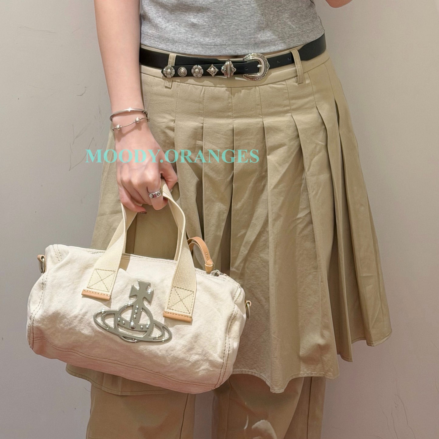 Vivienne Westwood Beige Canvas Cylinder Bag
