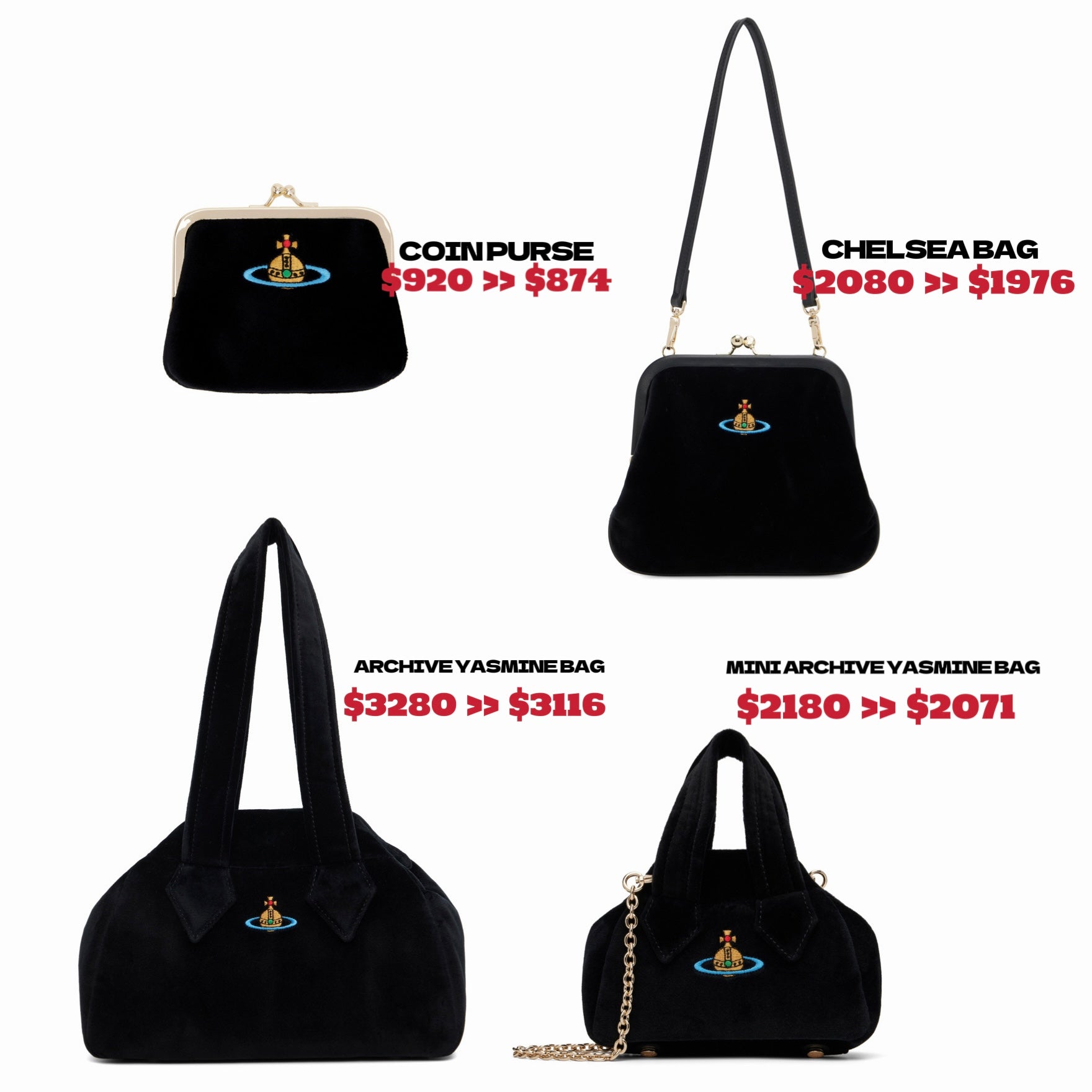 Vivienne Westwood Granny Frame Black Velvet Bag - MOODY ORANGES