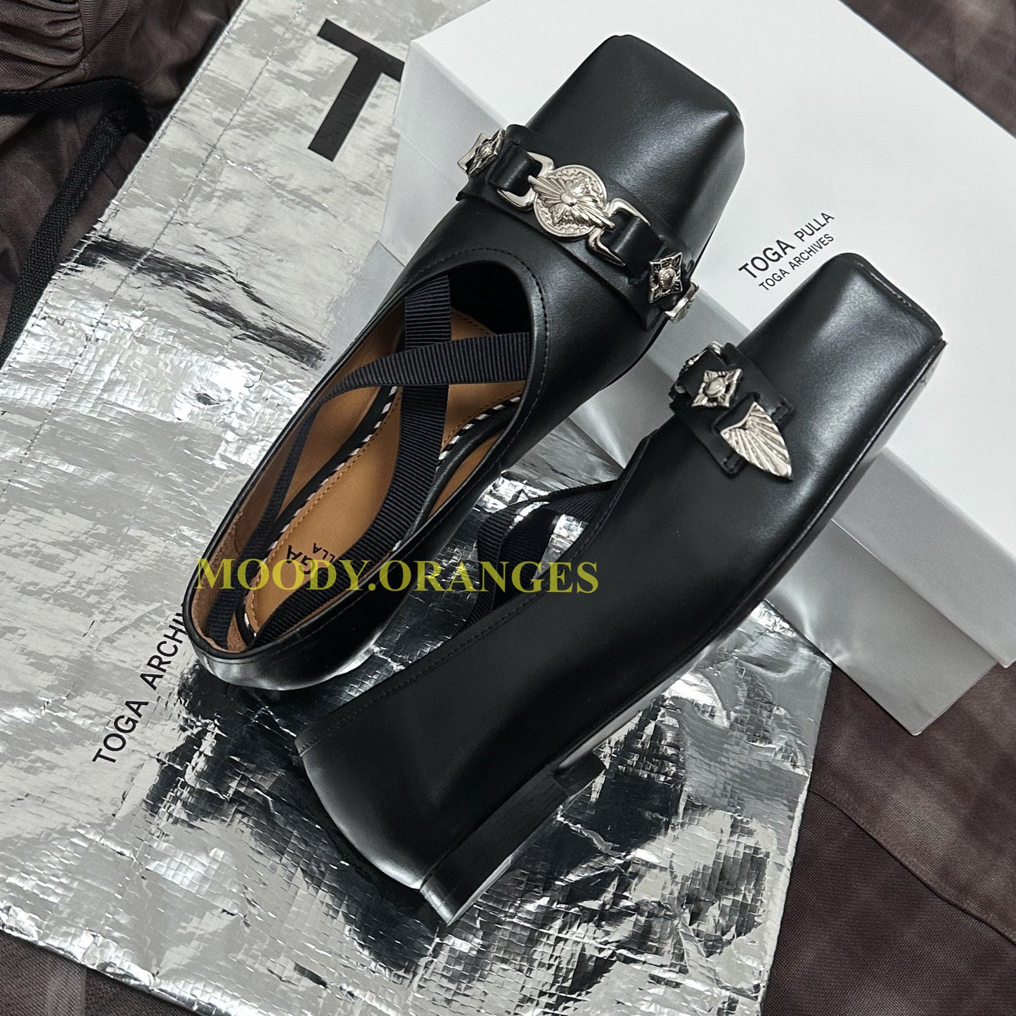 Toga Pulla Black Polido Ballerina Flats