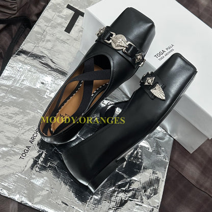 Toga Pulla Black Polido Ballerina Flats