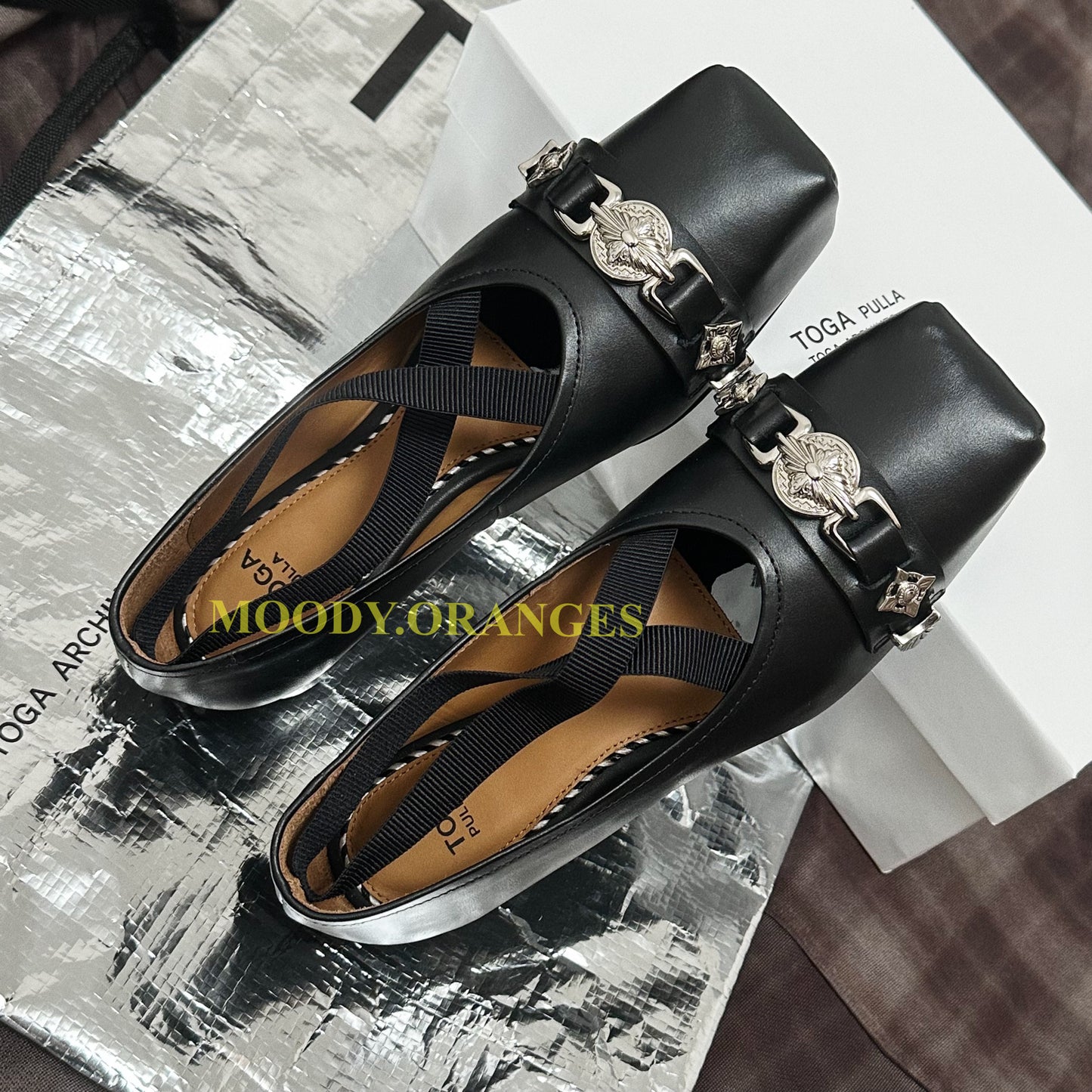 Toga Pulla Black Polido Ballerina Flats