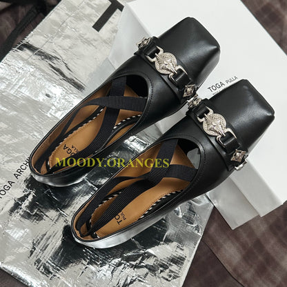 Toga Pulla Black Polido Ballerina Flats