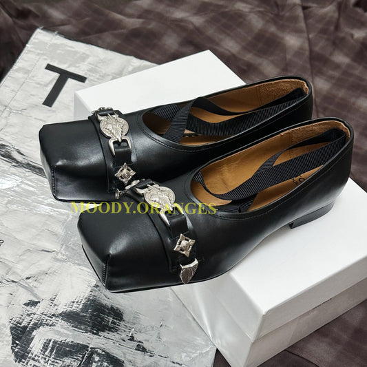 Toga Pulla Black Polido Ballerina Flats