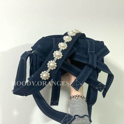 Simone Rocha Blue Beaded Classic Bow Crossbody Bag