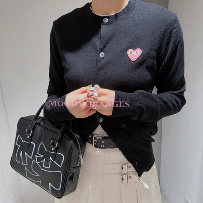 Pink Emblem Lambswool Round Neck Cardigan