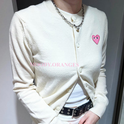 Pink Emblem Lambswool Round Neck Cardigan