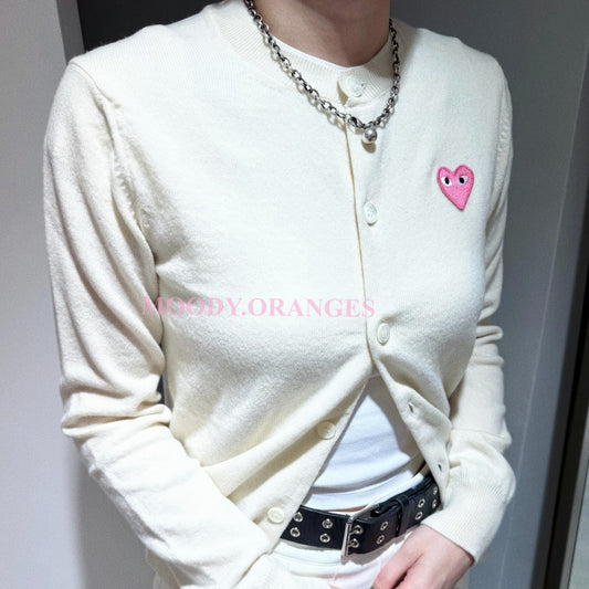 Pink Emblem Lambswool Round Neck Cardigan