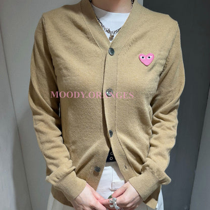 Pink Emblem Lambswool V Neck Cardigan