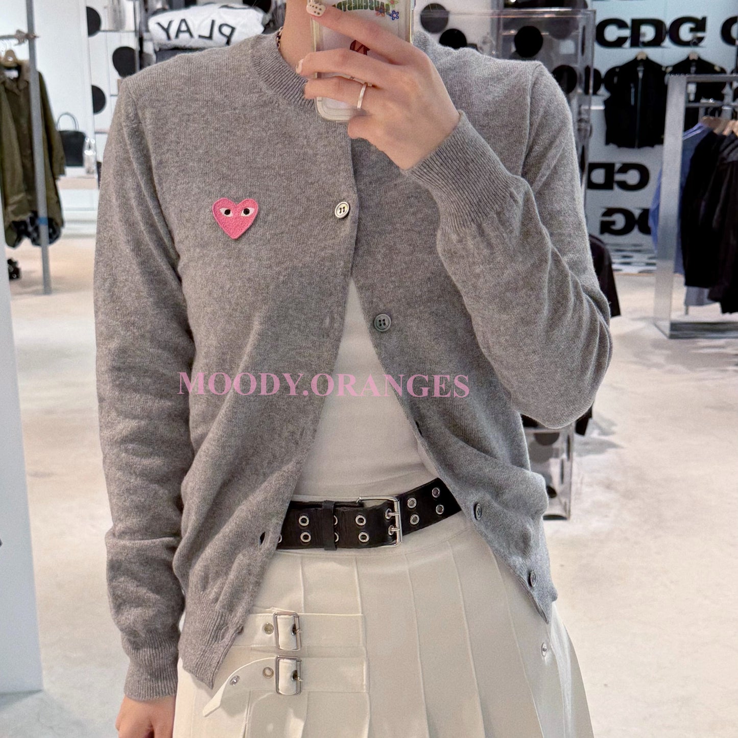 Pink Emblem Lambswool Round Neck Cardigan